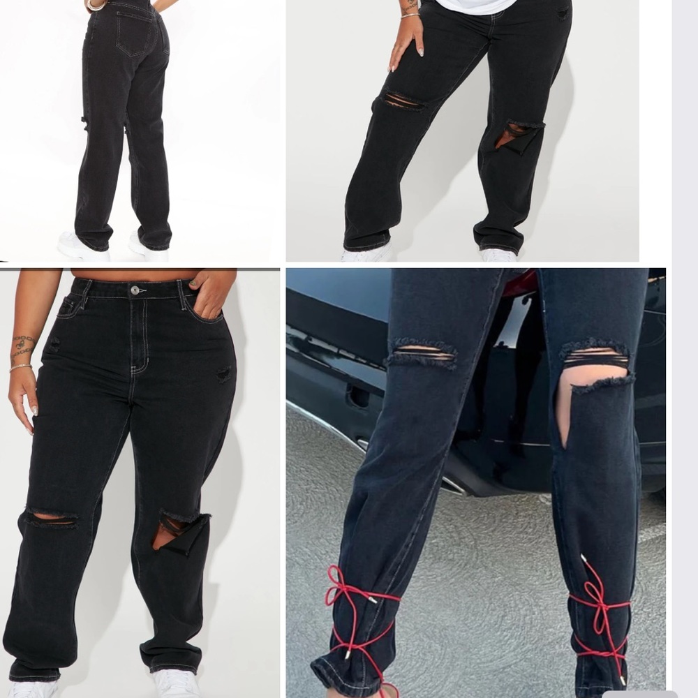 FASHION NOVA STRAIGHT LEG 
JEANS  DISTRESSING-BLACK 11/30
